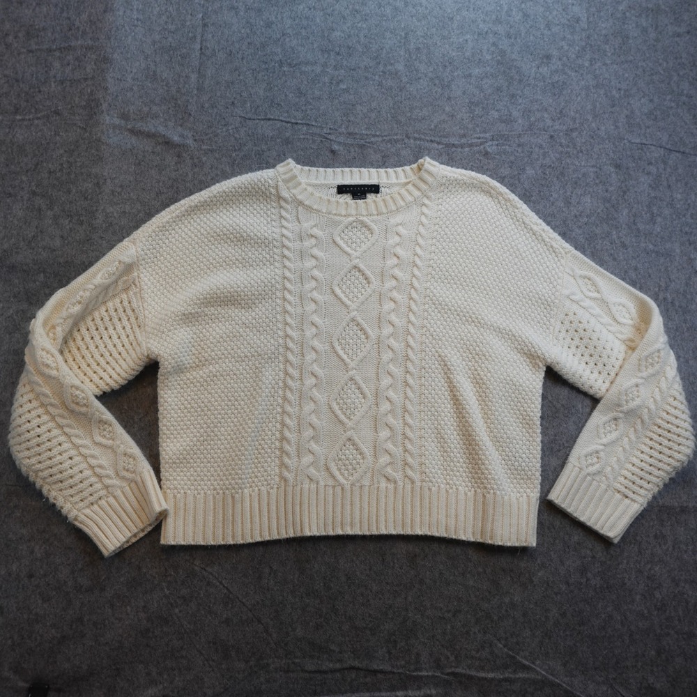 Sanctuary Sweater Women Extra Large White Cable Knit Crew Neck Fisherman